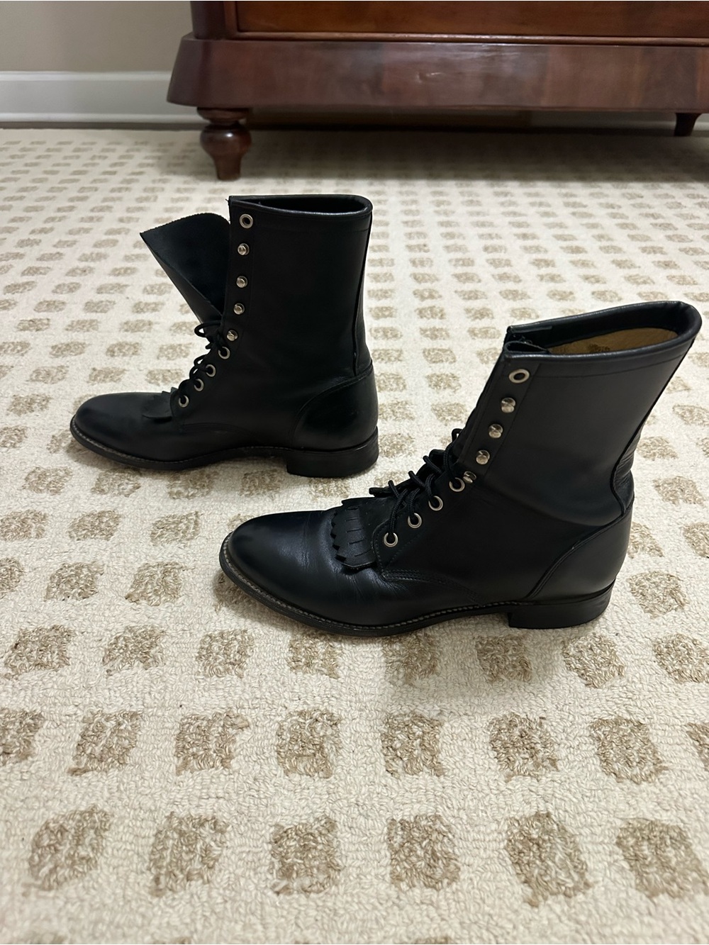 Justin Boots Black Leather Lace-Up Kiltie Ankle Boots - Picture 4 of 5